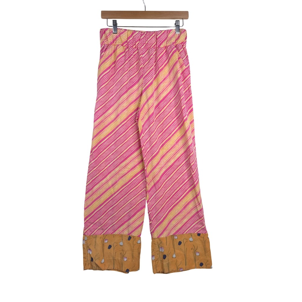 elevenses Anthropologie Womens Palazzo Pants size Small Pink Yellow Striped